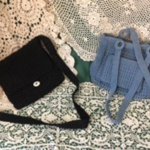 Two Beautifully Lined, Crocheted, Knit Purses with Long Straps and Extra Pockets